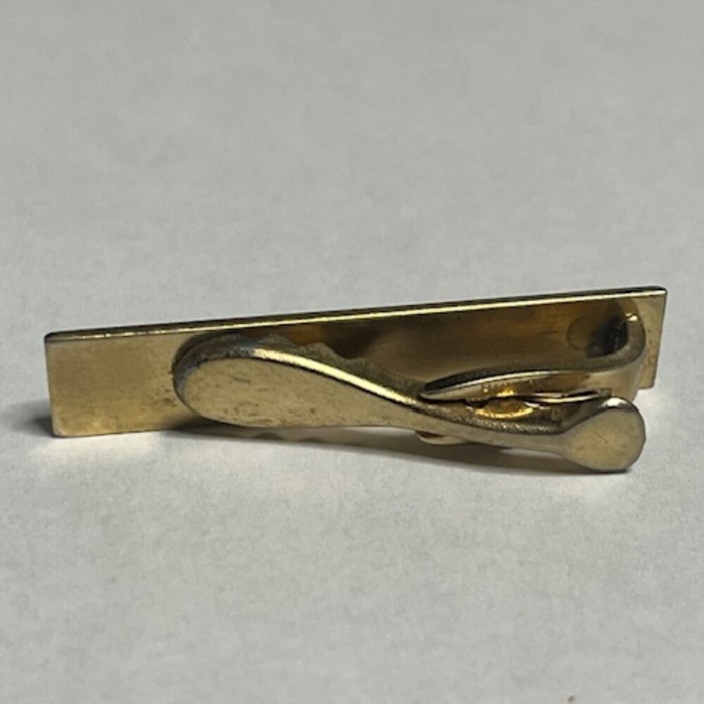VTG Brick Block Texture Tie Clip Clasp Bar Gold Tone Casual or Formal 1.6" - Picture 5 of 9